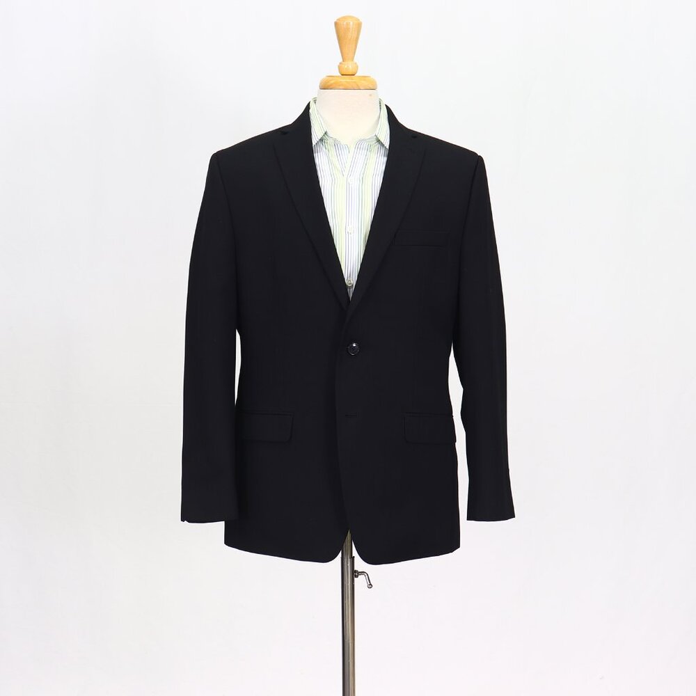 Van Heusen 42R Black Blazer Sport Coat Jacket 2-Button Solid Y715